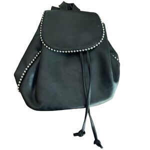 FAUX Leather Black Beaded Trim Bucket Backpack NWOT